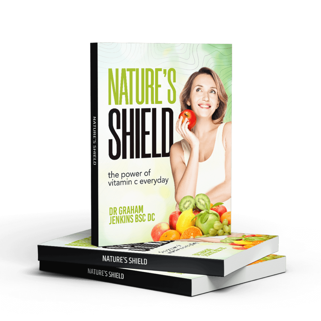 Nature’s Shield: The Power of Vitamin C Every Day book by Dr Graham Jenkins BSC DC cover artwork